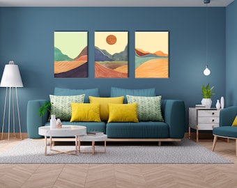 Abstract Mountains Wall Art, Landscape Art Print, Triptych Wall Art, Modern Painting, 3 panels Canvas Print, Modern Wall Decor, Set of 3