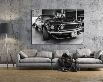1969 Ford mustang Boss 429 Leinwand Kunst: Retro Muskelauto Kunstdruck