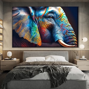 Abstract Oil Painting Elephant Canvas, Colorful Portrait of Elephant, Majestic  Wall Art, Original Artwork, Modern Wall Decor