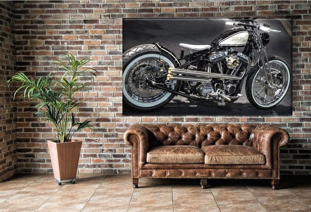 Vintage Harley Davidson Sportster Canvas: Racer Motorcycle Wall
