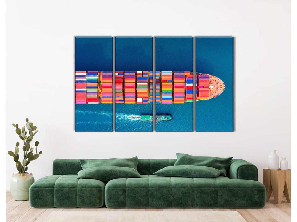 Container Ship Cargo Ship Canvas Nautical Wall Art Container Etsy