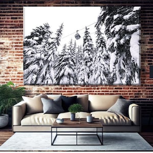Ski Lift in Whistler Canada, Ski Resort Wall Art, Сhalet Wall Decor, Mountain Art Print, Gondola Canvas, Skier Gift, Mountains Wall Art