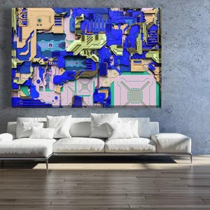 Carte mère abstraite dans le style des jeux informatiques, art mural Cirquit board, toile imprimée informatique, idée cadeau pour étudiant en informatique