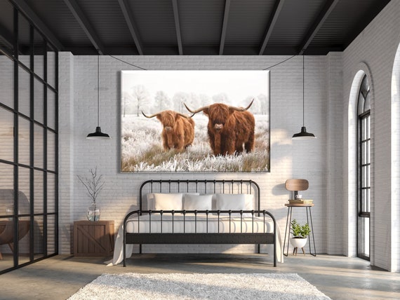 Highland Cow Highland Bull Scotland Cow Wall Art Canvas Farmhouse Hanging Decor