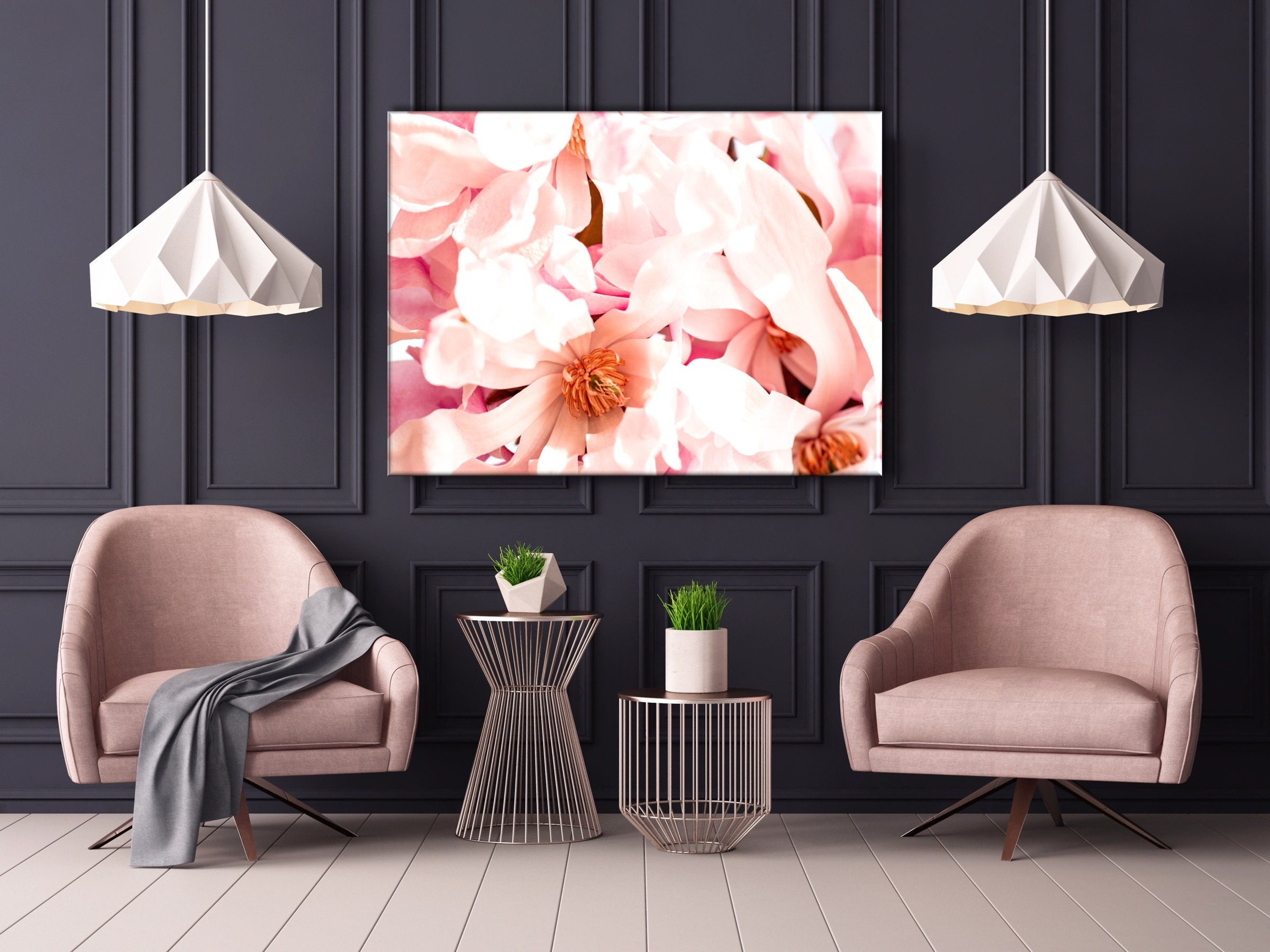 Floral Canvas Pink Flowers Wall Art Floral Print Botanical Etsy