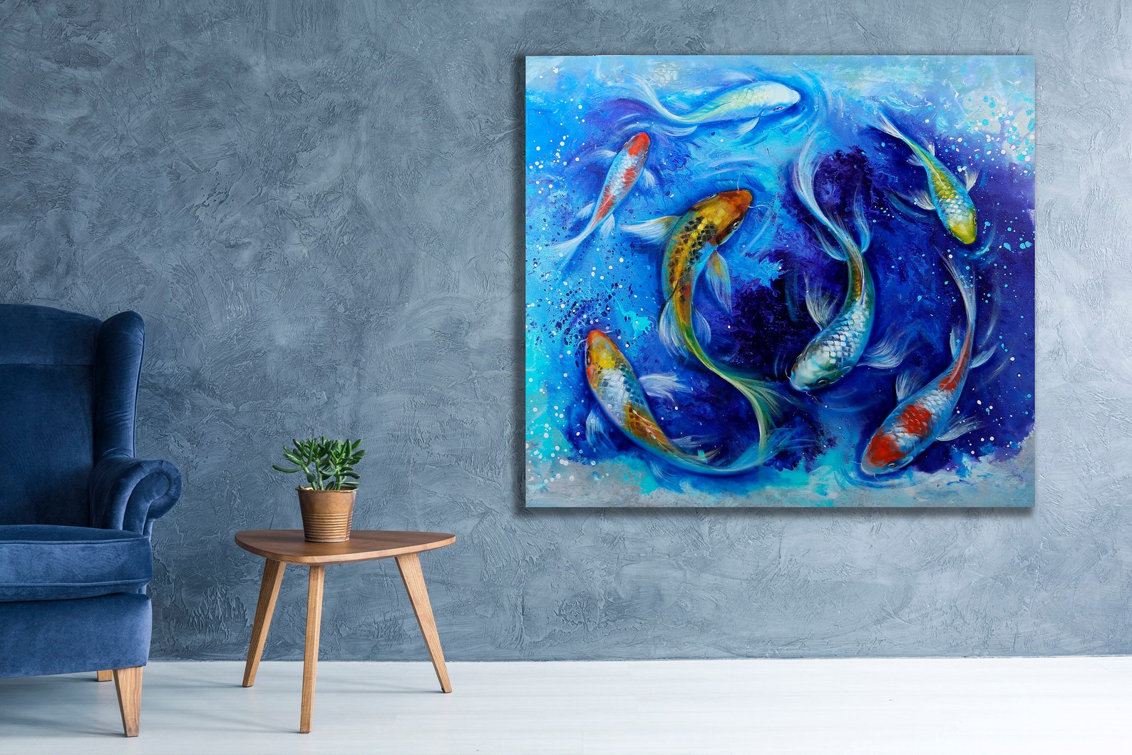 Fish Canvas Print Koi Japanese Fish Wall Art Oil Painting Etsy