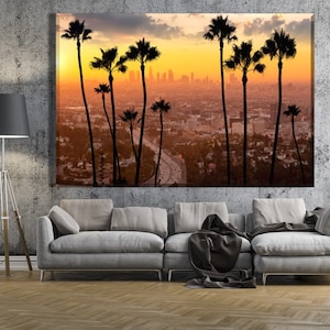 Horizon du centre-ville de Los Angeles, impression sur toile de LA, affiche Metropolis, décoration murale Californie, art mural coucher de soleil de LA