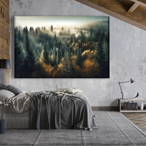 Forest Print Canvas, Spruce Trees Wall Art, Misty Tree ArtWork, Foggy Mountains Print,  Scenic Landscape Canvas, Nature Home Decor