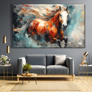 Impression sur toile cheval qui court : art mural abstrait de style peinture à l'huile