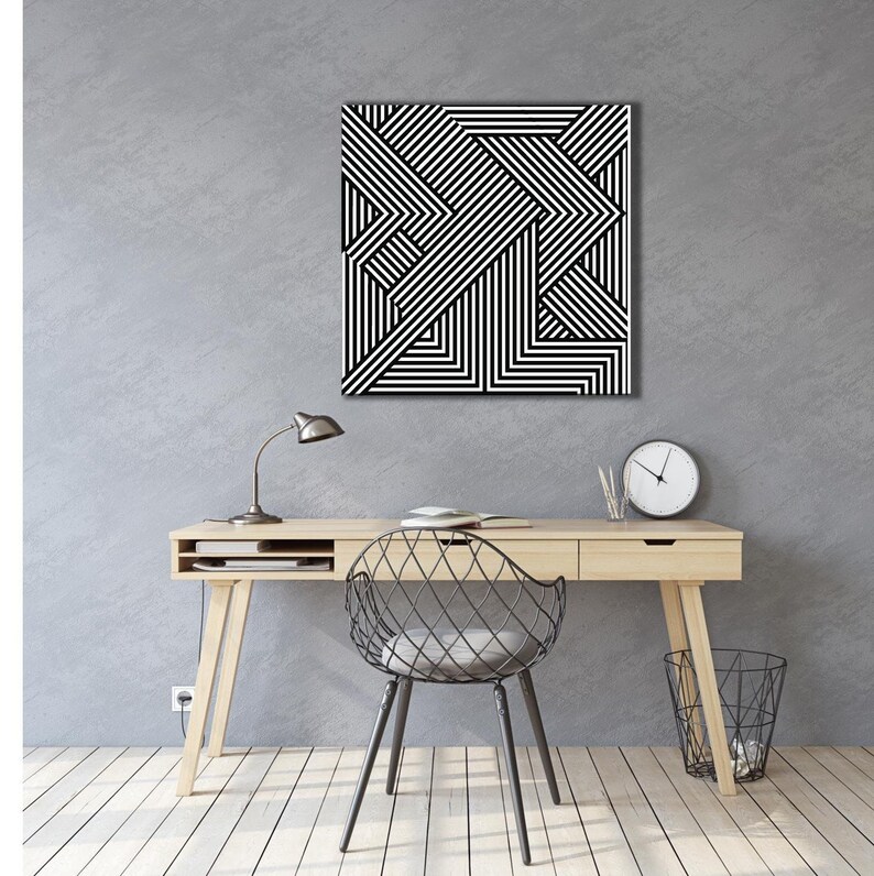 Abstract Wall Art Modern Black and White Stretched Ready to Etsy