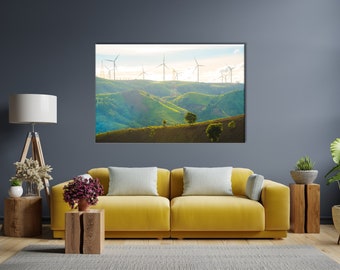 Windmills Energy Wall Art, Wind Power Station Canvas, Green Technology Art Print, Rural Horizon Poster, Scenery Wall Print