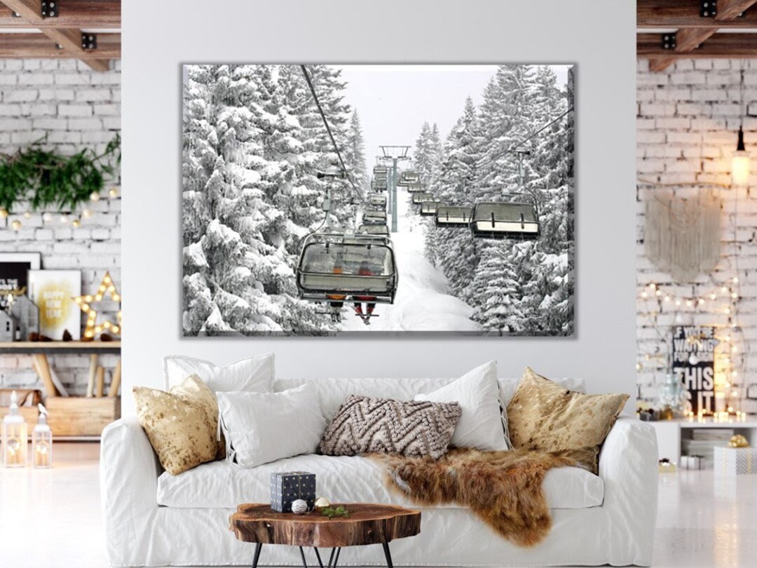 Snowy Ski Lift Canvas Print: Chalet Mountain Wall Art - Etsy