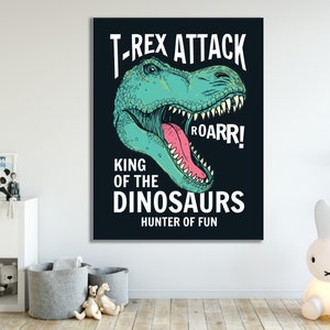 Impression sur toile dinosaure T-Rex : oeuvre d&#39;art murale prête à accrocher