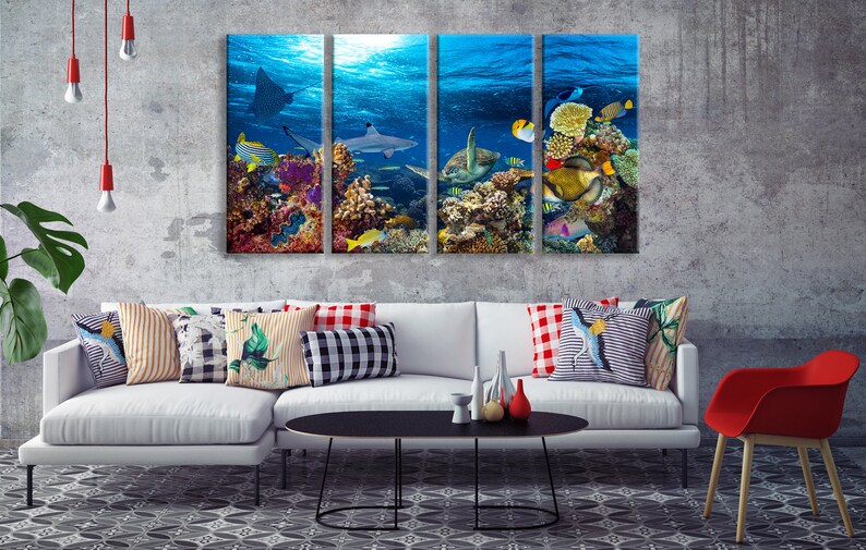 Sea Life Canvas Print Ocean Life Wall Art Stretched Ready to Etsy
