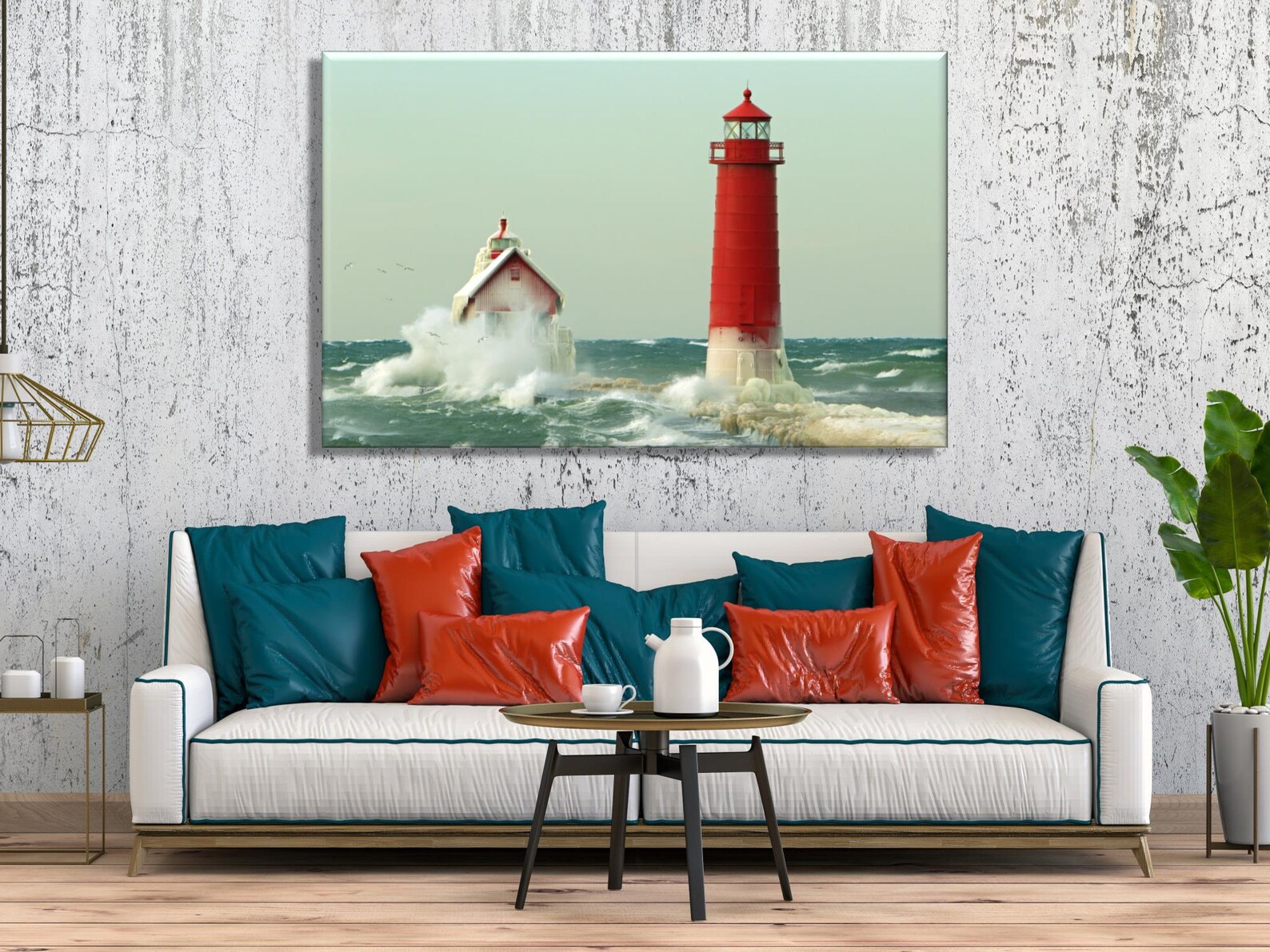 Lighthouse Wall Art Red Lighthouse Canvas Lighthouse Home | Etsy
