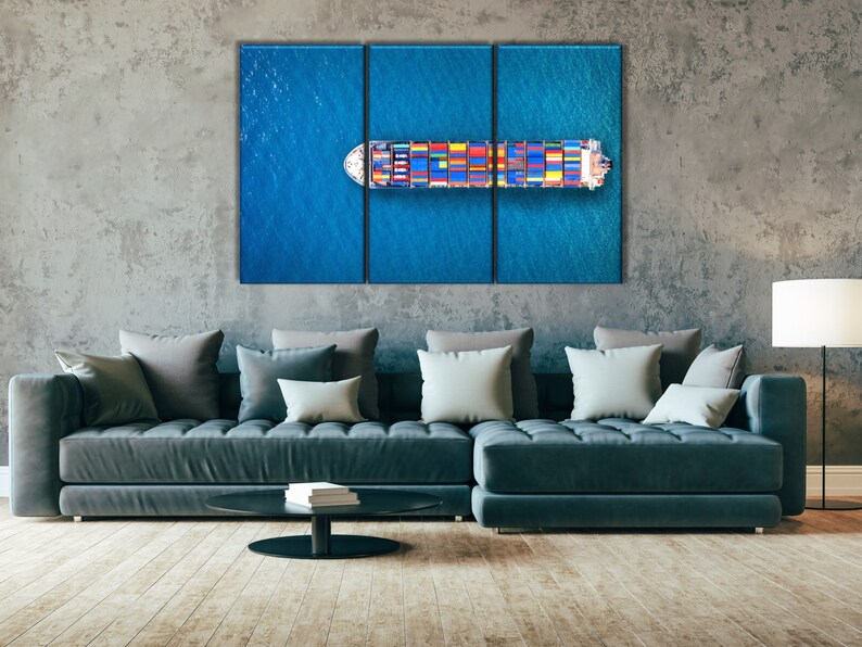 Container Ship Cargo Ship Canvas Nautical Wall Art Container Etsy