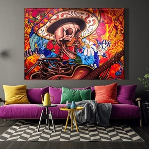 Los Angeles Mural Style ArtWork, Mystical Halloween Canvas,Contemporary Art for Apartment,Wrapped Canvas Graphic Art, Day of the Dead Art