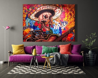 Los Angeles Mural Style ArtWork, Mystical Halloween Canvas,Contemporary Art for Apartment,Wrapped Canvas Graphic Art, Day of the Dead Art