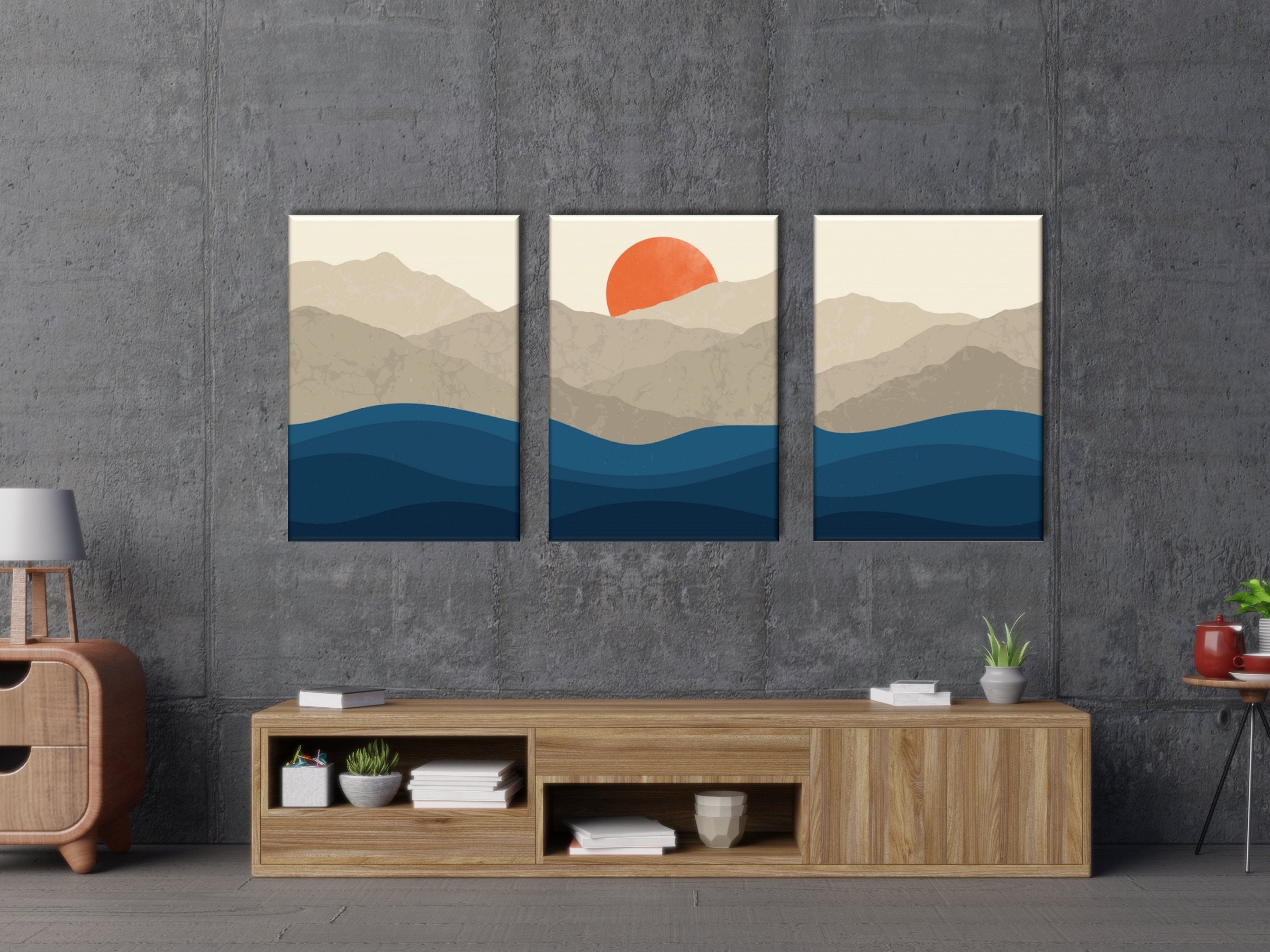 Triple Landscape Deluxe Mat Framed Print, Wall Art