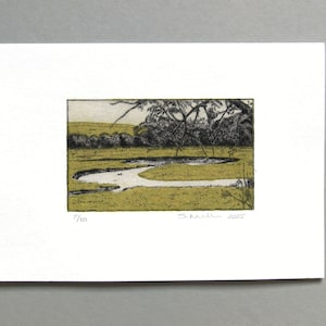 Hand Printed Lake in Summer Landscape Print