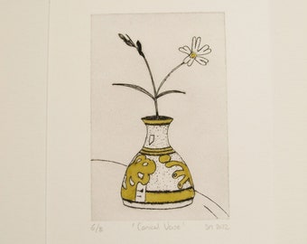 Vase and Flower Drypoint Print