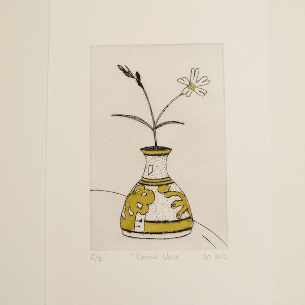 Vase and Flower Drypoint Print