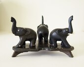 Vintage decorative wooden elephants, vintage wooden elephant group, black wooden elephants