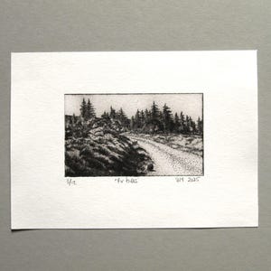 Fir Trees Landscape Hand Pulled Drypoint Print