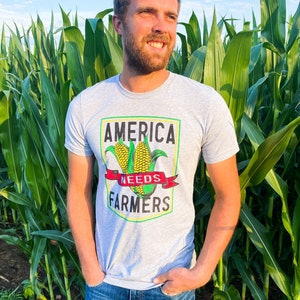 ADULT - America Needs Farmers - Graphic Tee - Athletic Heather - Bella + Canvas - Unisex - Farmer Shirt - Corn - Support Your Farmer