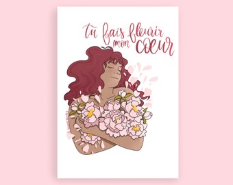 Karte Coeur Fleuri Illustration A6 Valentinstag Liebe