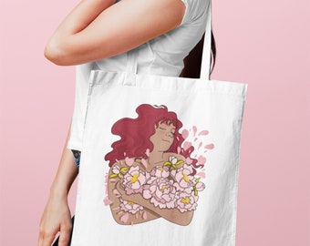 Tote bag Cœur Fleuri Sac coton Fleurs Pivoine