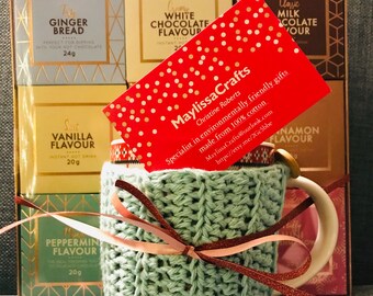 Handmade Cotton Mug Cozy with Button - Eco Friendly Gift