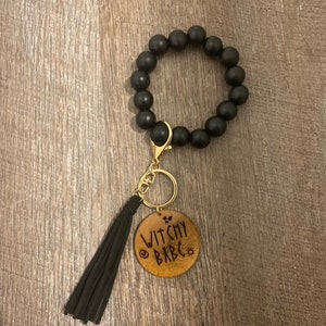 Witchy Babe Wooden Wristlet Keychain