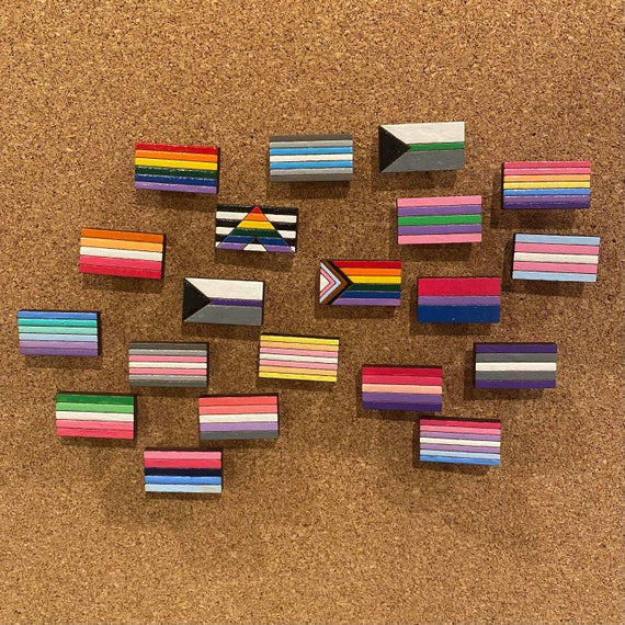 LGBTQ Pride Flag Pin - Hand Painted Wooden Pin