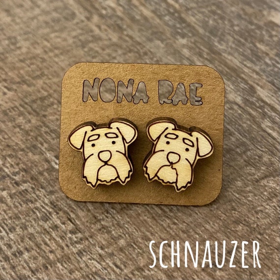 Schnauzer Earrings - Mini Schnauzer Earrings - Dog Earrings - Puppy Earrings - Pet Earrings - Wooden Earrings