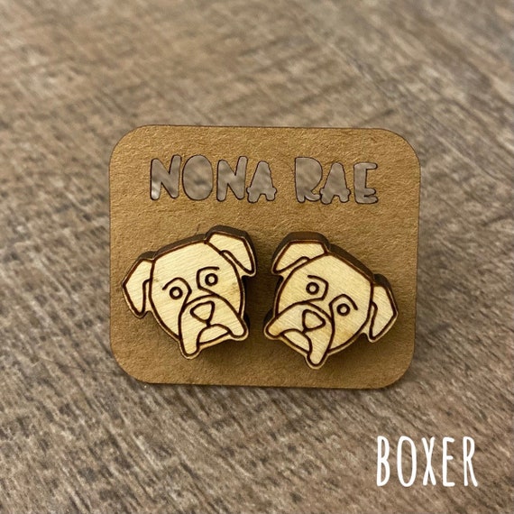 Boxer Earrings - Dog Earrings - Puppy Earrings - Pet Earrings - Wooden Earrings