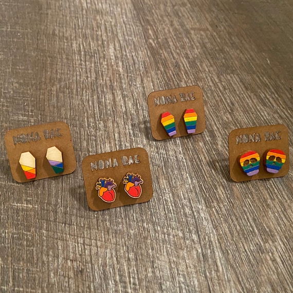 Spooky Rainbow Wooden Earrings -Pride Earrings - LGBTQ Earrings