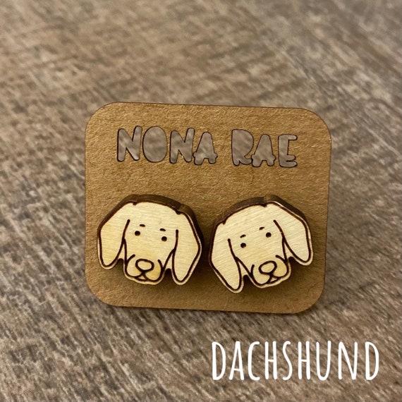 Dachshund Earrings - Dog Earrings - Puppy Earrings - Pet Earrings - Wooden Earrings