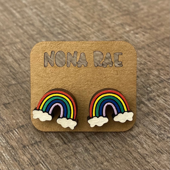 Rainbow Earrings - laser cut earrings - wooden earrings- geeky earrings