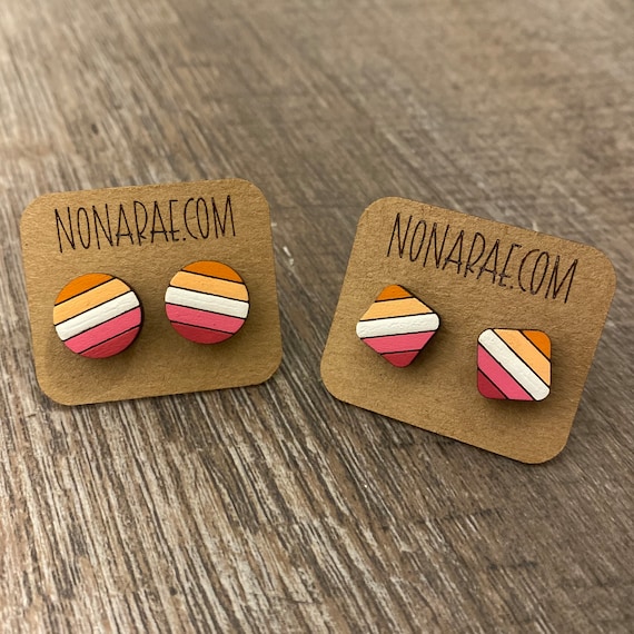 Lesbian Earrings - LGBT Earrings - Pride Flag Earrings - Wooden Earrings