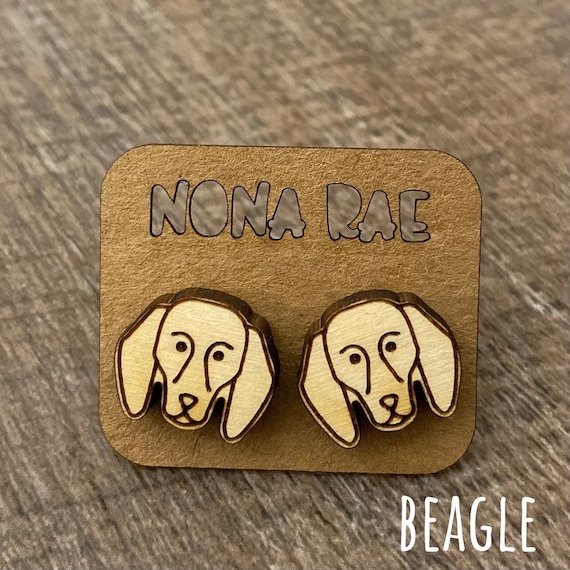 Beagle Earrings - Dog Earrings - Puppy Earrings - Pet Earrings - Wooden Earrings