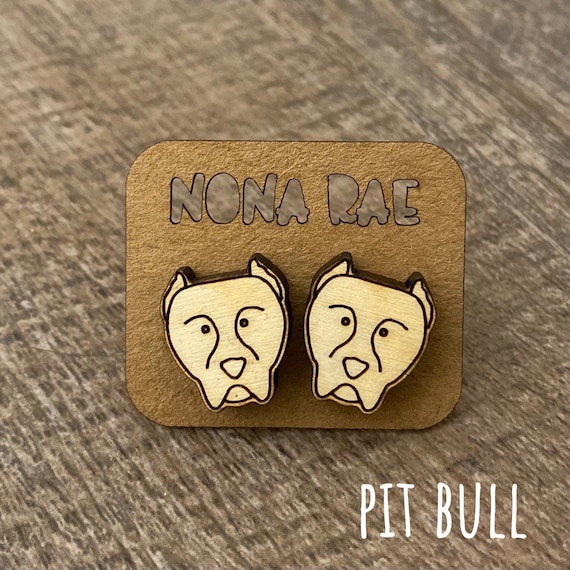 Pit Bull Earrings - Dog Earrings - Puppy Earrings - Pet Earrings - Wooden Earrings