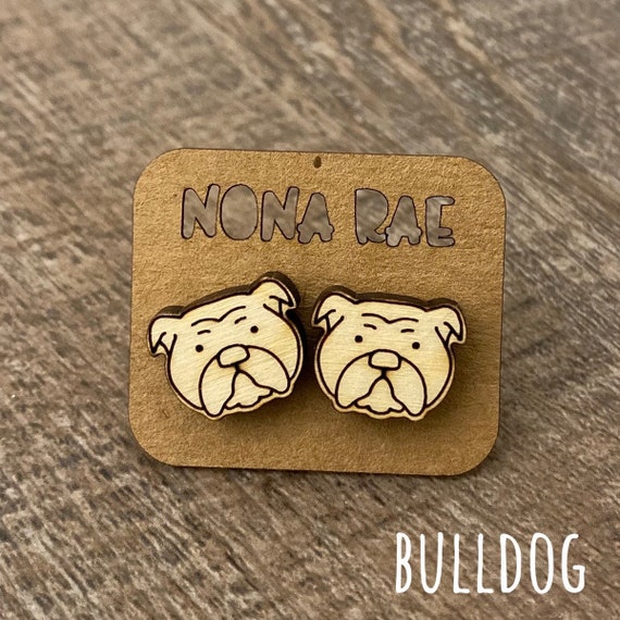 Bulldog Earrings - Dog Earrings - Puppy Earrings - Pet Earrings - Wooden Earrings