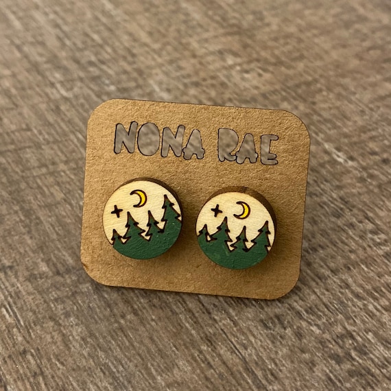 Mountain Earrings - Forrest Earrings - Camping Earrings - laser cut earrings - wooden earrings- geeky earrings