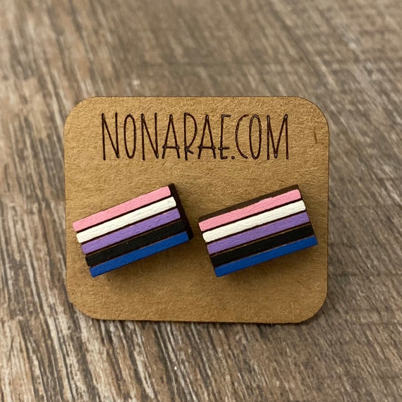 Genderfluid Earrings - LGBT Earrings - Pride Flag Earrings - Wooden Earrings