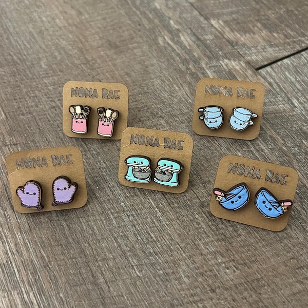 Baker Earrings – Cute Baking Tool Wooden Stud Earrings