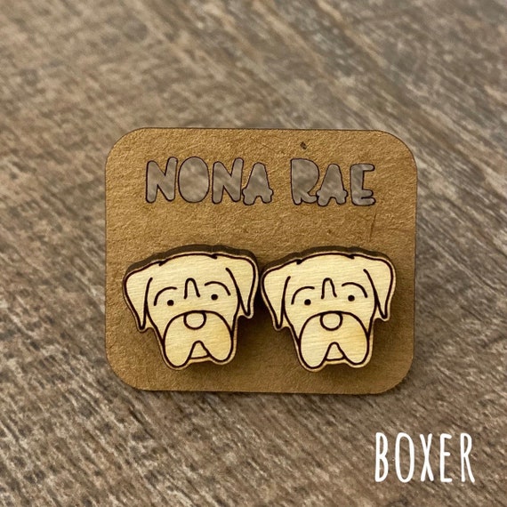 Boxer Earrings - Dog Earrings - Puppy Earrings - Pet Earrings - Wooden Earrings