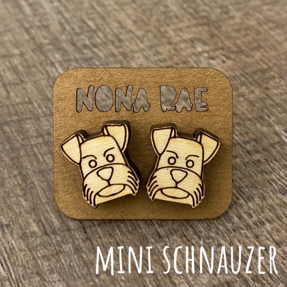 Mini Schnauzer Earrings - Dog Earrings - Puppy Earrings - Pet Earrings - Wooden Earrings