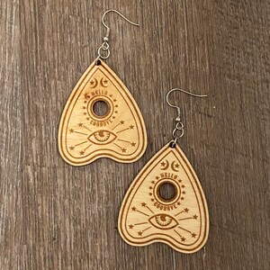 Planchette earrings- ouija board earrings - ouija Earrings - Wooden Earrings - Fandom Earrings - Geeky Earrings - Laser Cut Earrings