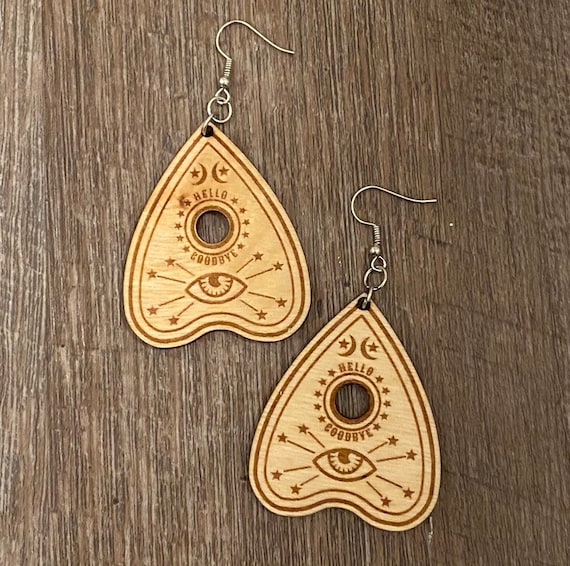 Planchette earrings- ouija board earrings - ouija Earrings - Wooden Earrings - Fandom Earrings - Geeky Earrings - Laser Cut Earrings